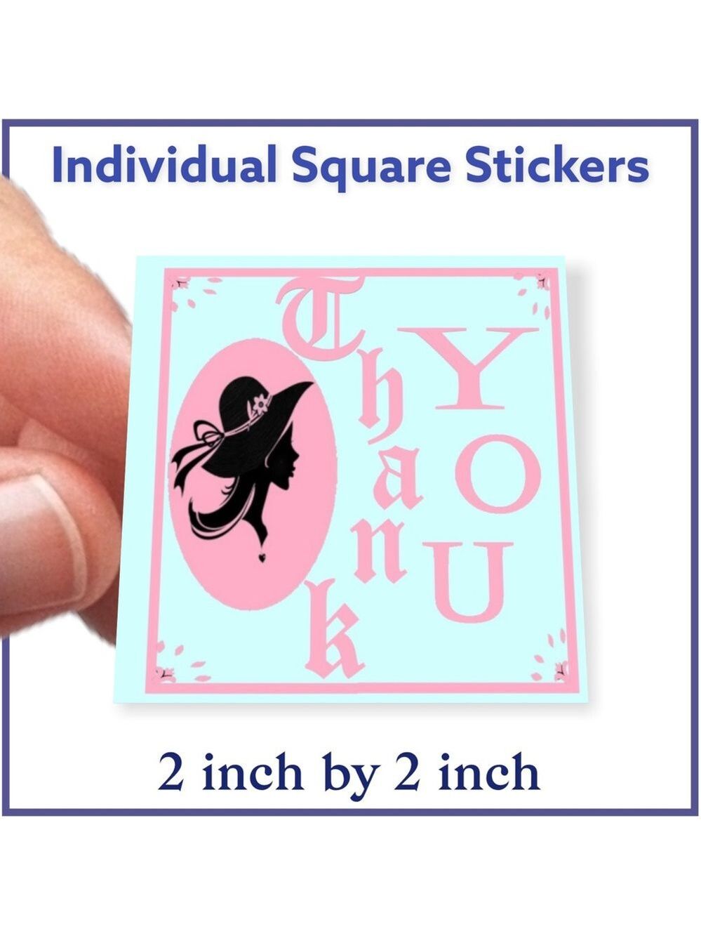 100 (2x2 Inch) Square Stickers, Vintage Lady, Full Color, High Gloss, Thank You